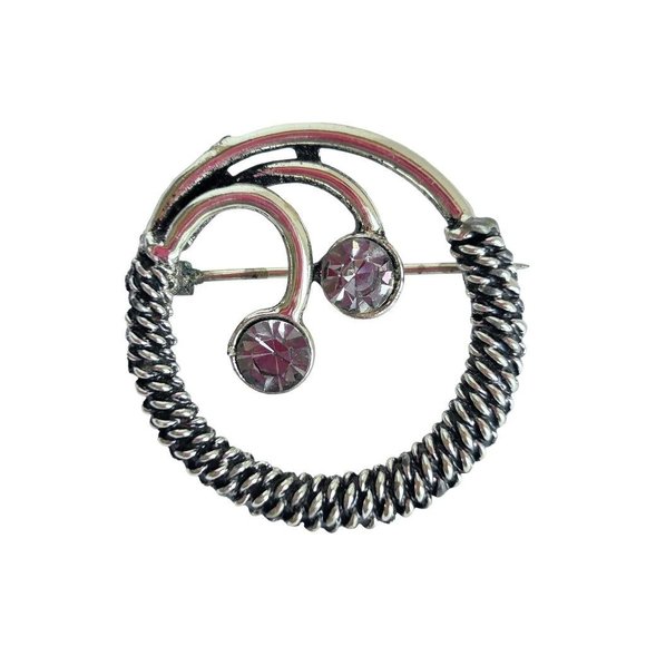 Vintage Silvertone Round Wreath Brooch Braided Design 1 3/8" - Picture 5 of 6